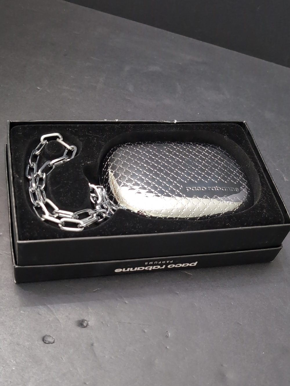 VGT,Paco Rabanne Sleek Silver Metal Mini Clutch.